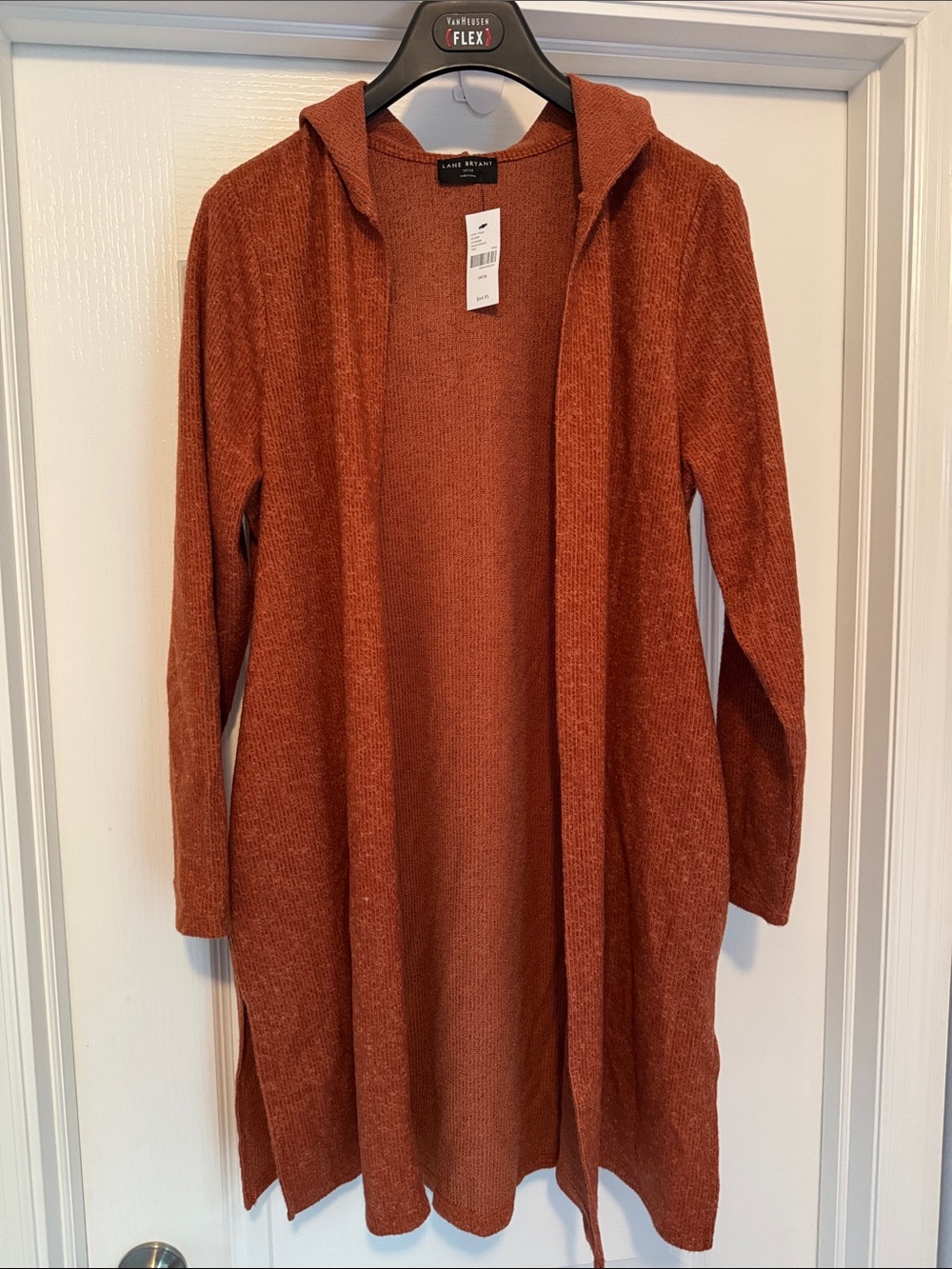 Hooded Open-Front Long Cardigan Sweater - Rust
